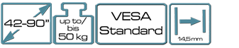 HE 3-3   TV Wandhalterung gerade 42" - 90" (107 - 229 cm)
